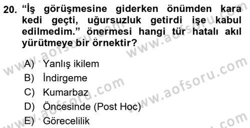 Klasik Mantık Dersi 2018 - 2019 Yılı 3 Ders Sınav Soruları 20. Soru
