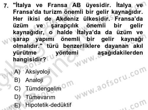 Klasik Mantık Dersi 2018 - 2019 Yılı 3 Ders Sınav Soruları 7. Soru