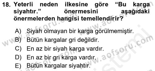 Klasik Mantık Dersi 2018 - 2019 Yılı (Vize) Ara Sınav Soruları 18. Soru