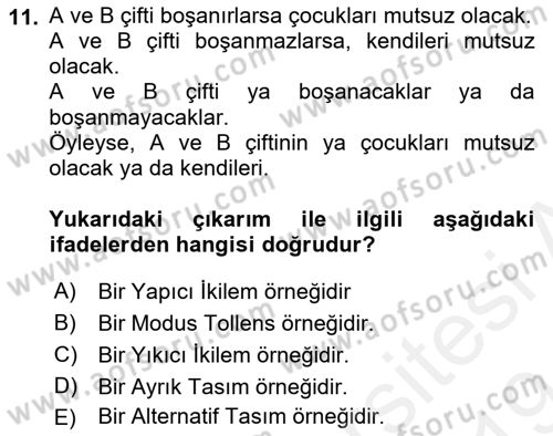 Klasik Mantık Dersi 2018 - 2019 Yılı (Final) Dönem Sonu Sınav Soruları 11. Soru