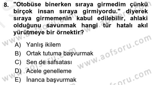 Klasik Mantık Dersi 2018 - 2019 Yılı (Final) Dönem Sonu Sınav Soruları 8. Soru