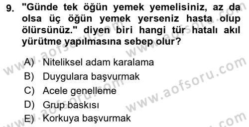 Klasik Mantık Dersi 2018 - 2019 Yılı (Final) Dönem Sonu Sınav Soruları 9. Soru