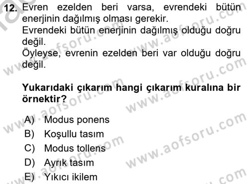 Klasik Mantık Dersi 2018 - 2019 Yılı Yaz Okulu Sınav Soruları 12. Soru