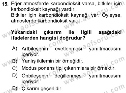 Klasik Mantık Dersi 2018 - 2019 Yılı Yaz Okulu Sınav Soruları 15. Soru