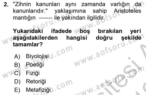 Klasik Mantık Dersi 2018 - 2019 Yılı Yaz Okulu Sınav Soruları 2. Soru