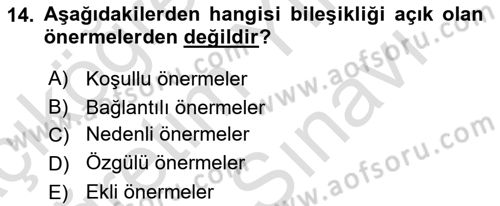 Klasik Mantık Dersi 2021 - 2022 Yılı (Vize) Ara Sınav Soruları 14. Soru