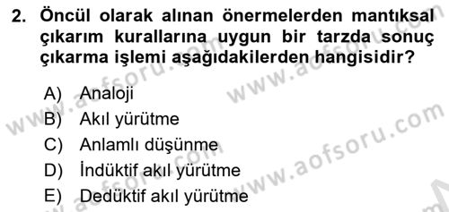 Klasik Mantık Dersi 2021 - 2022 Yılı (Vize) Ara Sınav Soruları 2. Soru