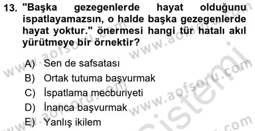 Klasik Mantık Dersi 2021 - 2022 Yılı (Final) Dönem Sonu Sınav Soruları 13. Soru