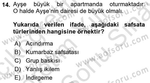 Klasik Mantık Dersi 2021 - 2022 Yılı (Final) Dönem Sonu Sınav Soruları 14. Soru