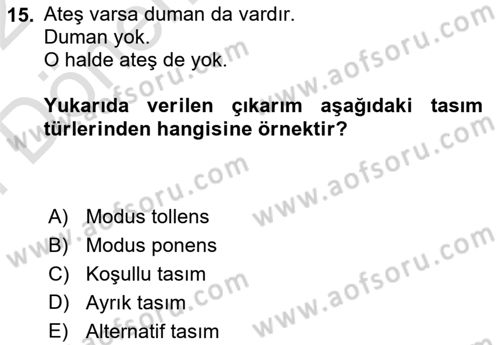 Klasik Mantık Dersi 2021 - 2022 Yılı (Final) Dönem Sonu Sınav Soruları 15. Soru
