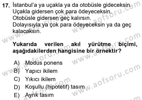 Klasik Mantık Dersi 2021 - 2022 Yılı (Final) Dönem Sonu Sınav Soruları 17. Soru