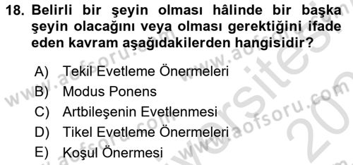 Klasik Mantık Dersi 2021 - 2022 Yılı (Final) Dönem Sonu Sınav Soruları 18. Soru