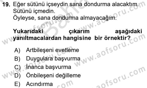 Klasik Mantık Dersi 2021 - 2022 Yılı (Final) Dönem Sonu Sınav Soruları 19. Soru