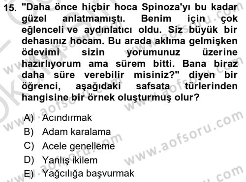 Klasik Mantık Dersi 2021 - 2022 Yılı Yaz Okulu Sınav Soruları 15. Soru