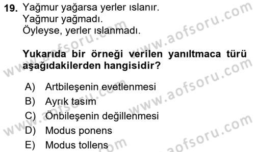 Klasik Mantık Dersi 2021 - 2022 Yılı Yaz Okulu Sınav Soruları 19. Soru