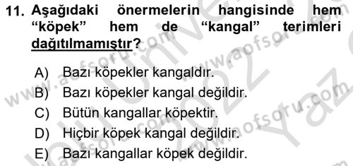 Klasik Mantık Dersi 2022 - 2023 Yılı Yaz Okulu Sınav Soruları 11. Soru