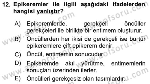 Klasik Mantık Dersi 2022 - 2023 Yılı Yaz Okulu Sınav Soruları 12. Soru