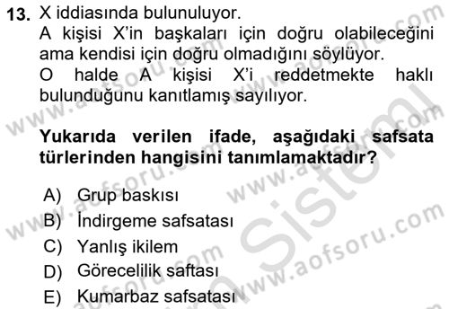 Klasik Mantık Dersi 2022 - 2023 Yılı Yaz Okulu Sınav Soruları 13. Soru
