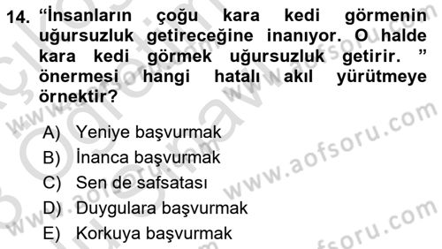 Klasik Mantık Dersi 2022 - 2023 Yılı Yaz Okulu Sınav Soruları 14. Soru