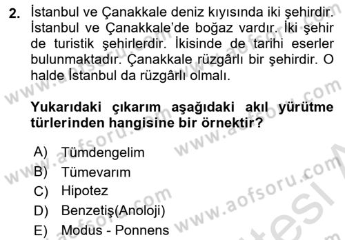Klasik Mantık Dersi 2022 - 2023 Yılı Yaz Okulu Sınav Soruları 2. Soru
