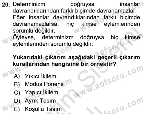 Klasik Mantık Dersi 2022 - 2023 Yılı Yaz Okulu Sınav Soruları 20. Soru