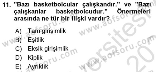Klasik Mantık Dersi 2023 - 2024 Yılı (Vize) Ara Sınav Soruları 11. Soru