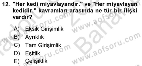 Klasik Mantık Dersi 2023 - 2024 Yılı (Vize) Ara Sınav Soruları 12. Soru