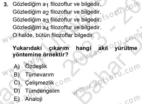 Klasik Mantık Dersi 2023 - 2024 Yılı (Vize) Ara Sınav Soruları 3. Soru