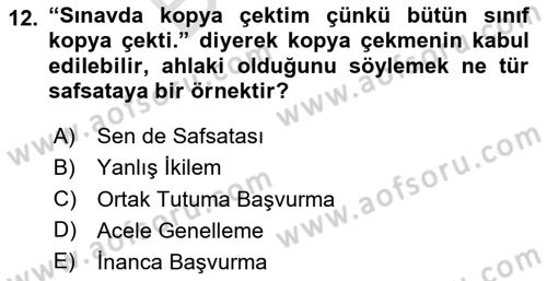 Klasik Mantık Dersi 2023 - 2024 Yılı (Final) Dönem Sonu Sınav Soruları 12. Soru