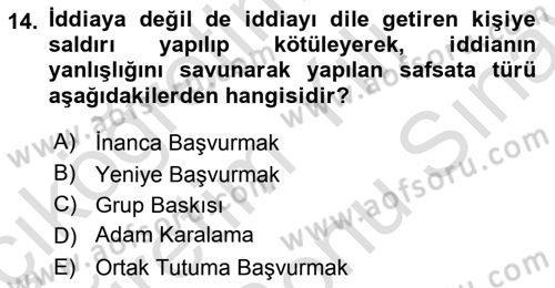Klasik Mantık Dersi 2023 - 2024 Yılı (Final) Dönem Sonu Sınav Soruları 14. Soru