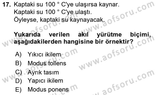 Klasik Mantık Dersi 2023 - 2024 Yılı (Final) Dönem Sonu Sınav Soruları 17. Soru
