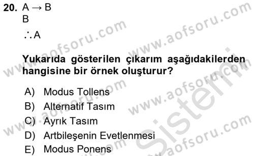 Klasik Mantık Dersi 2023 - 2024 Yılı (Final) Dönem Sonu Sınav Soruları 20. Soru