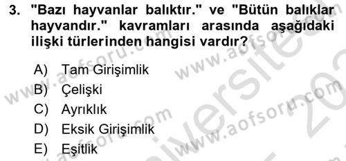 Klasik Mantık Dersi 2023 - 2024 Yılı (Final) Dönem Sonu Sınav Soruları 3. Soru