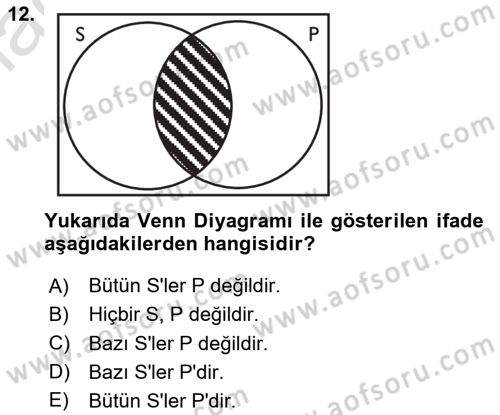 Klasik Mantık Dersi 2023 - 2024 Yılı Yaz Okulu Sınav Soruları 12. Soru