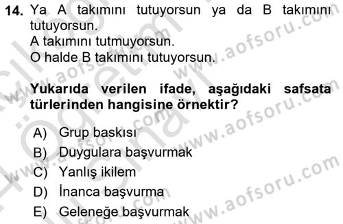 Klasik Mantık Dersi 2023 - 2024 Yılı Yaz Okulu Sınav Soruları 14. Soru