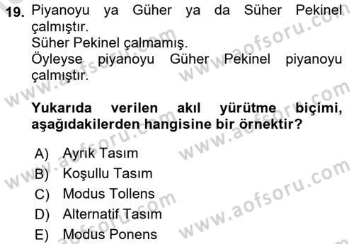 Klasik Mantık Dersi 2023 - 2024 Yılı Yaz Okulu Sınav Soruları 19. Soru