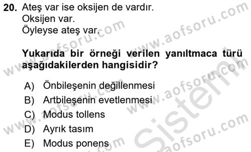 Klasik Mantık Dersi 2023 - 2024 Yılı Yaz Okulu Sınav Soruları 20. Soru