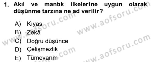 Klasik Mantık Dersi 2024 - 2025 Yılı (Vize) Ara Sınav Soruları 1. Soru