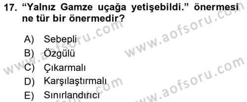 Klasik Mantık Dersi 2024 - 2025 Yılı (Vize) Ara Sınav Soruları 17. Soru