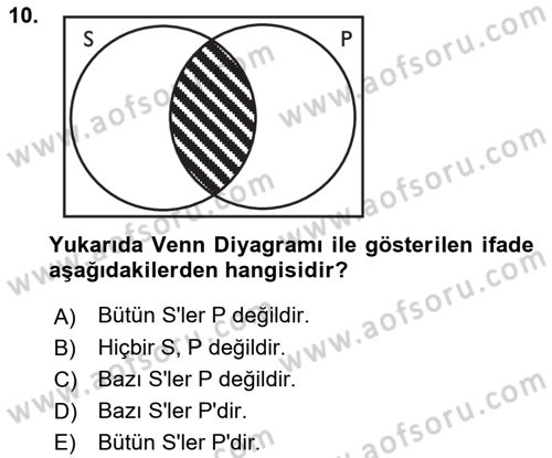 Klasik Mantık Dersi 2024 - 2025 Yılı (Final) Dönem Sonu Sınav Soruları 10. Soru