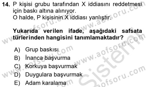 Klasik Mantık Dersi 2024 - 2025 Yılı (Final) Dönem Sonu Sınav Soruları 14. Soru