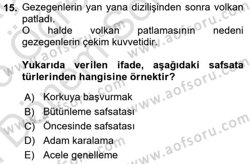 Klasik Mantık Dersi 2024 - 2025 Yılı (Final) Dönem Sonu Sınav Soruları 15. Soru