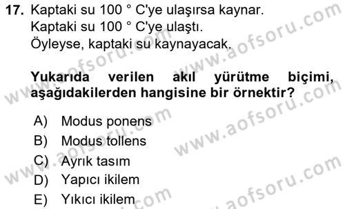 Klasik Mantık Dersi 2024 - 2025 Yılı (Final) Dönem Sonu Sınav Soruları 17. Soru