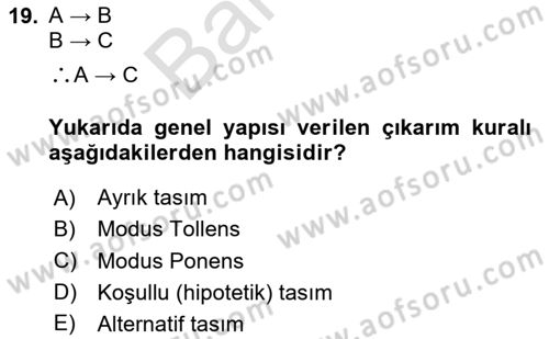 Klasik Mantık Dersi 2024 - 2025 Yılı (Final) Dönem Sonu Sınav Soruları 19. Soru