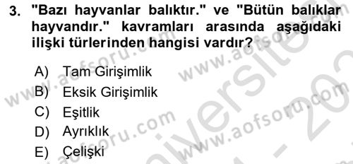 Klasik Mantık Dersi 2024 - 2025 Yılı (Final) Dönem Sonu Sınav Soruları 3. Soru