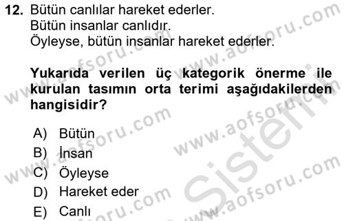 Klasik Mantık Dersi 2024 - 2025 Yılı Yaz Okulu Sınav Soruları 12. Soru