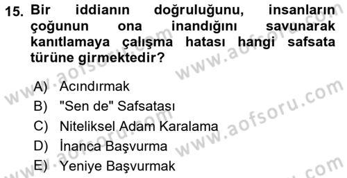 Klasik Mantık Dersi 2024 - 2025 Yılı Yaz Okulu Sınav Soruları 15. Soru