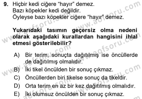 Klasik Mantık Dersi 2024 - 2025 Yılı Yaz Okulu Sınav Soruları 9. Soru