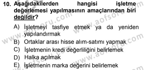 Menkul Kıymet Yatırımları Dersi Ara Sınavı Deneme Sınav Soruları 10. Soru
