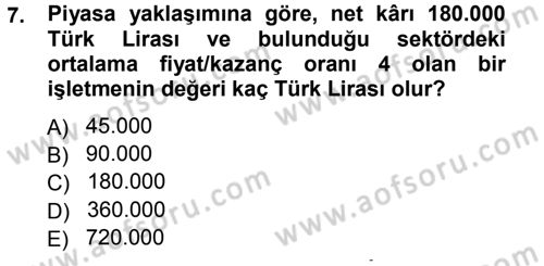 Menkul Kıymet Yatırımları Dersi Ara Sınavı Deneme Sınav Soruları 7. Soru